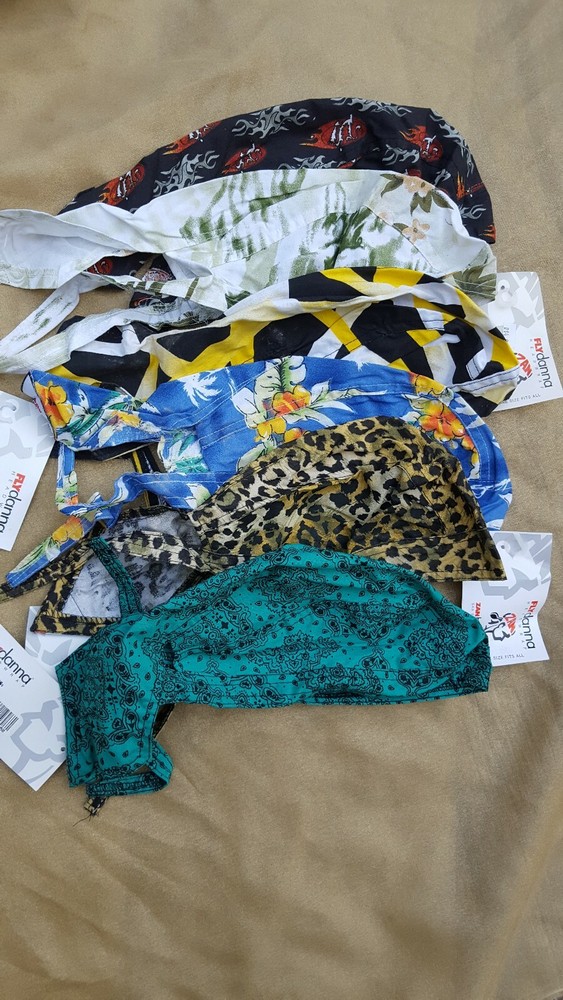 BIKER Motorcycle HEAD WRAPS SKULL CAP DOO RAG 6 pc RANDOM Assorted Patterns NOS