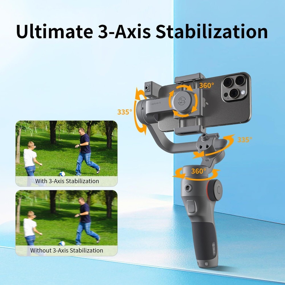 TOALLIN 3-Axis Gimbal Stabilizer for iPhone Android |AI Tracking|Gesture Control