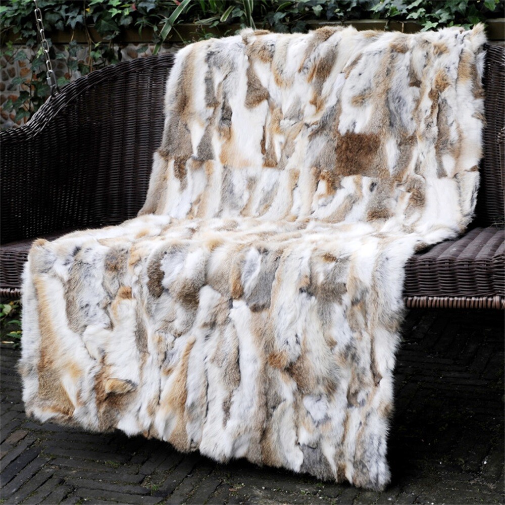 Luxury Real Fur Throw Rabbit Fur Blanket Soft Warm Bedspread Queen Size 80x60in