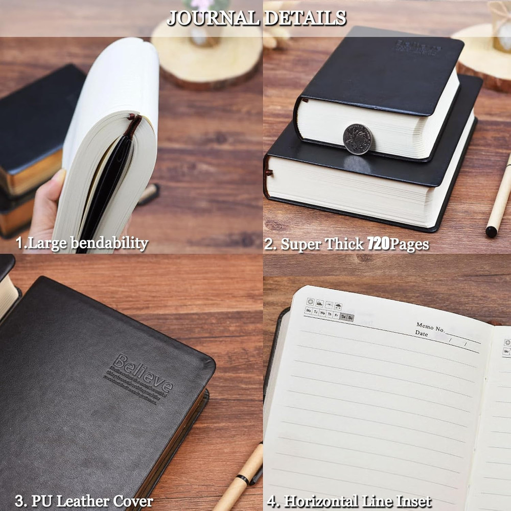 Thick Leather Journal Notebook 720 Pages Retro Thick Lined Paper Writing Journal