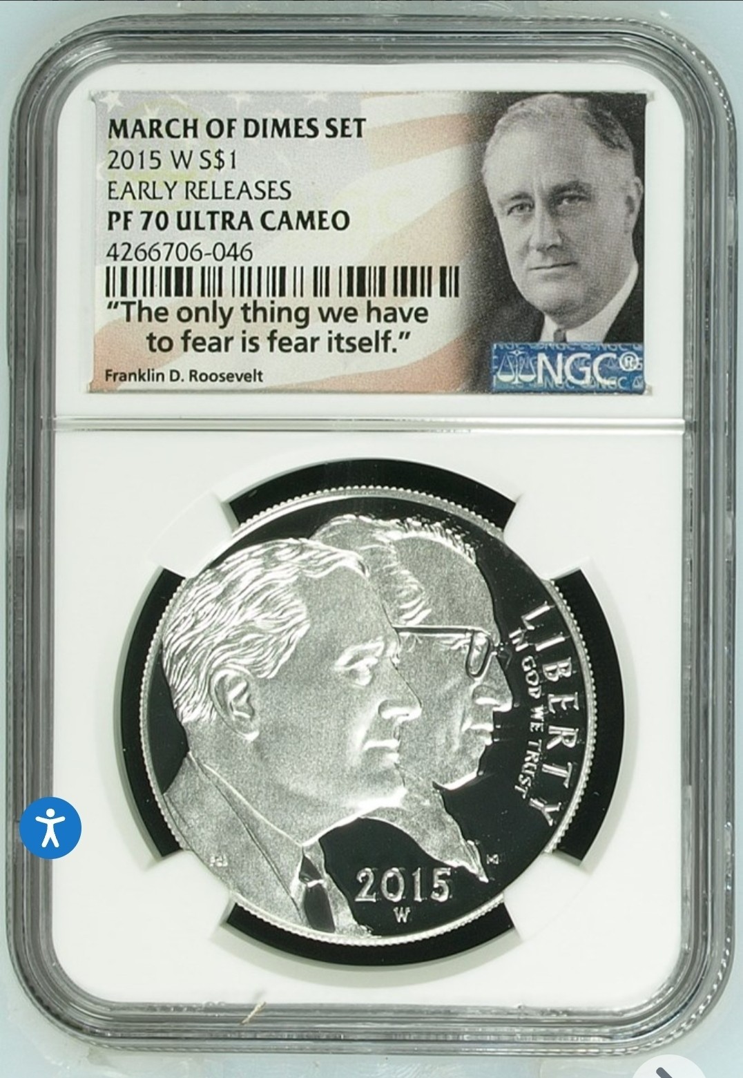 2015-W March of Dimes Silver Commemorative Dollar PF70 PCGS Mint State