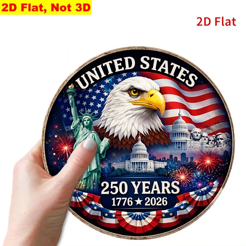 American Bicentennial Plus 50 Metal Sign Patriotic Eagle & Landmarks Wall Art