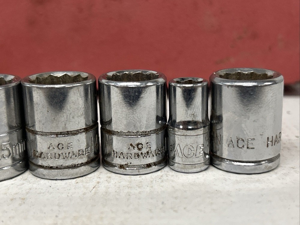 Vintage Ace Hardware Lot Tool Box And Various Socket In Good Working Condition