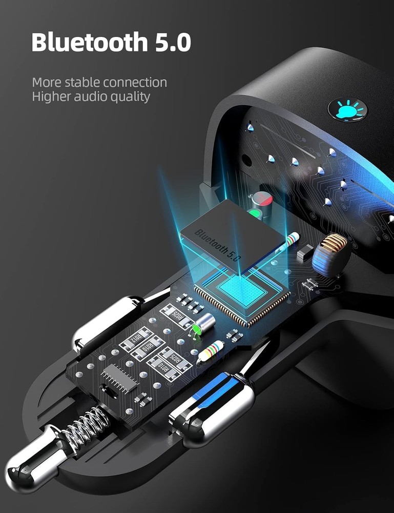 Hands-Free Bluetooth FM Transmitter with 7 Color LED & Fast USB Charging