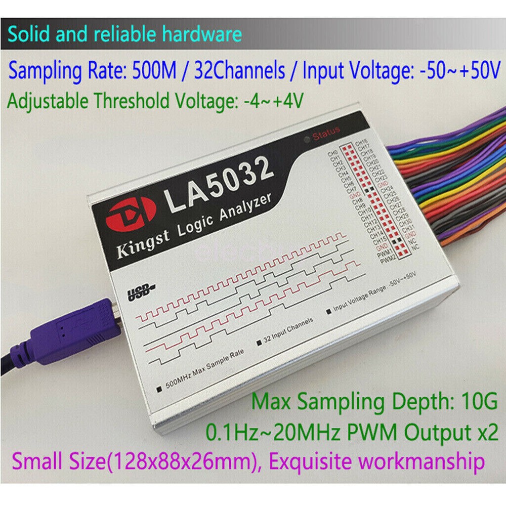 New LA5032 USB Logic Analyzer 500M Max Sample Rate 32 CH ARM FPGA Debug Tool