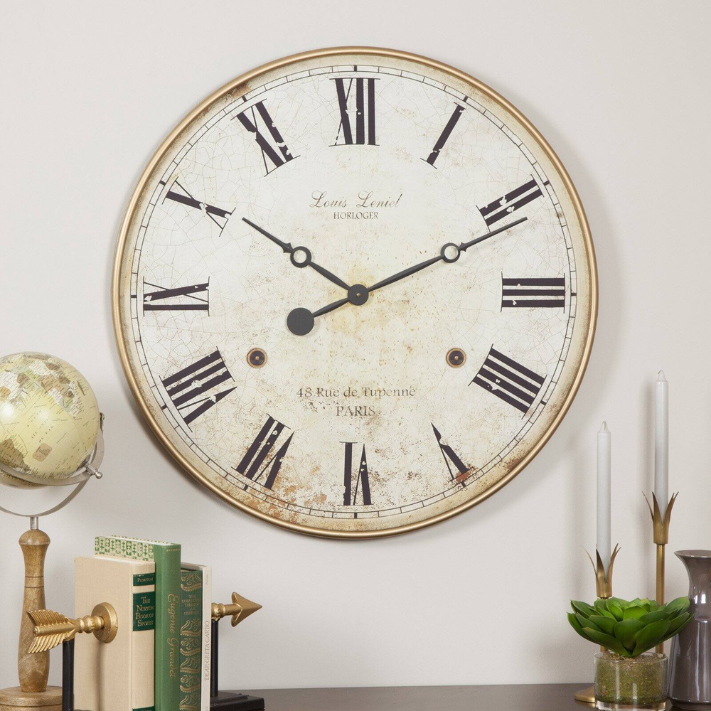 Analog Wall Clock Large Display Rustic Antique Style Roman Numeral Round Indoor
