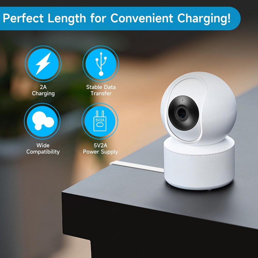 10FT/3M Flat Power Extension Cable for USB C Enabled Home Security Cameras or...