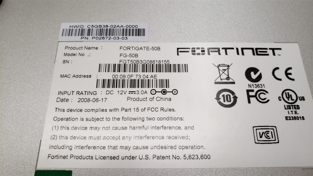 ⭐️⭐️⭐️⭐️⭐️ Fortinet FG-50B Multi-Threat Manager Firewall w Power Supply
