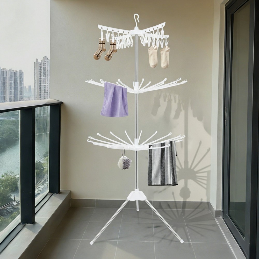 Foldable Clothes Drying Rack, 3-Tier Laundry Drying Rack, Rotating Clothing Rack