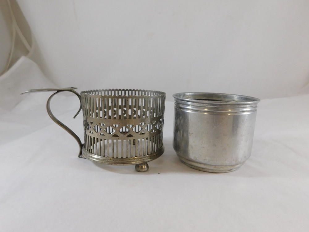 Silver Plated Coaster Cup Holder & Glass