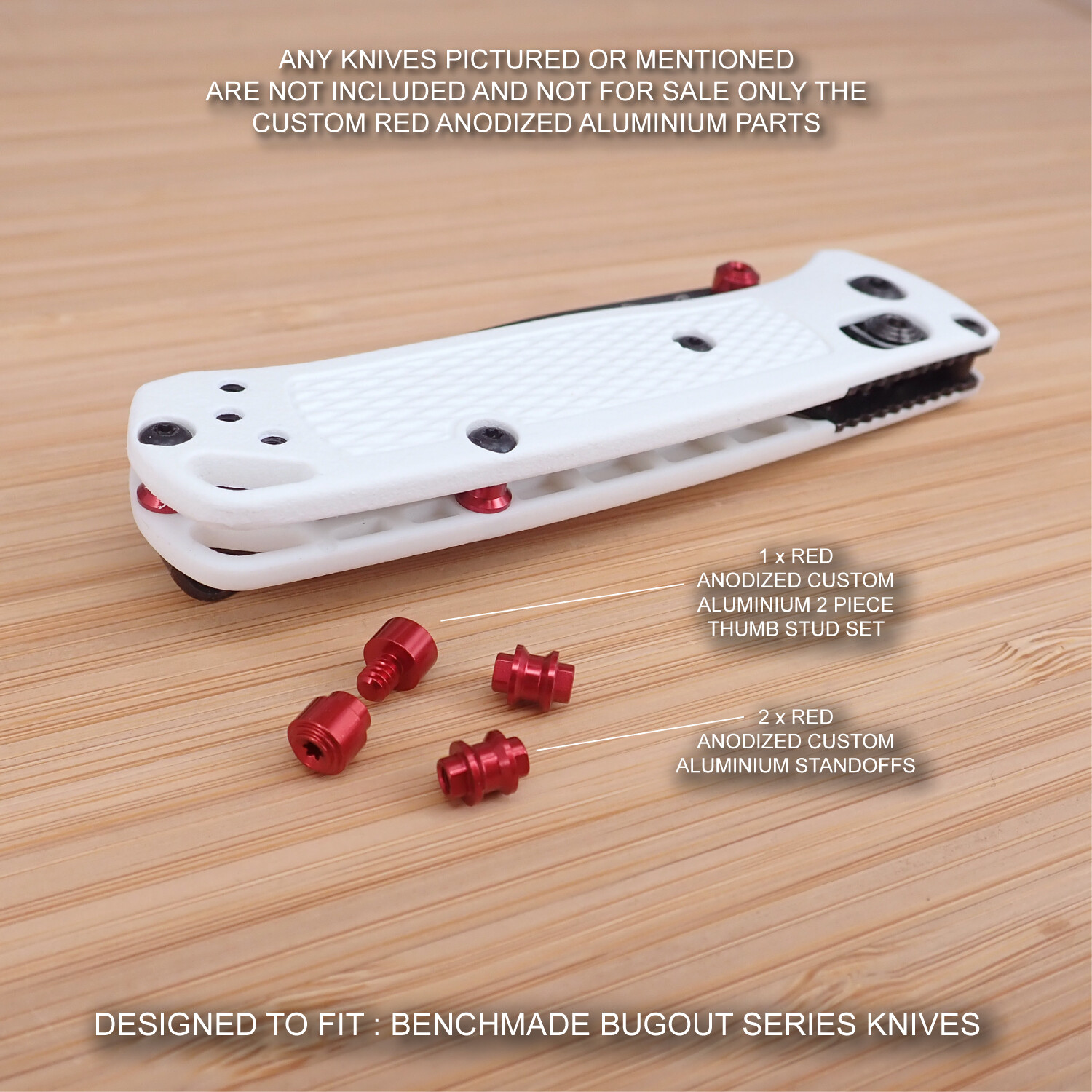 Benchmade 535 BUGOUT 535BK-2 4pc Custom Standoff + Thumb Stud Set - Anodized RED