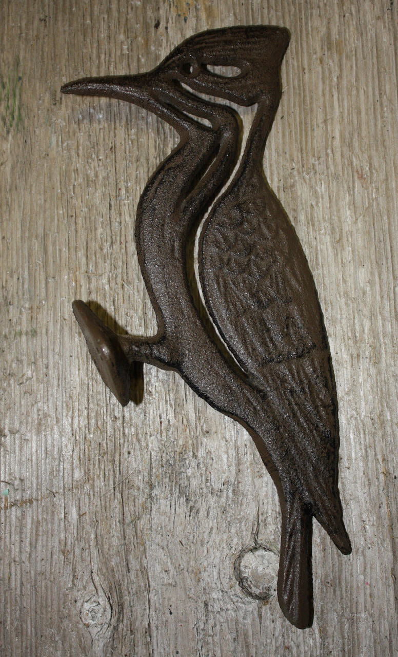 Cast Iron Woodpecker Garden Hanger Statue Rustic Home Decor