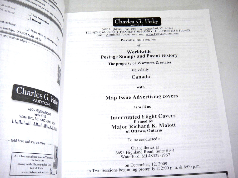 Firby 2009 Stamp Auction Catalog Richard Malott Interrupted Flight Covers