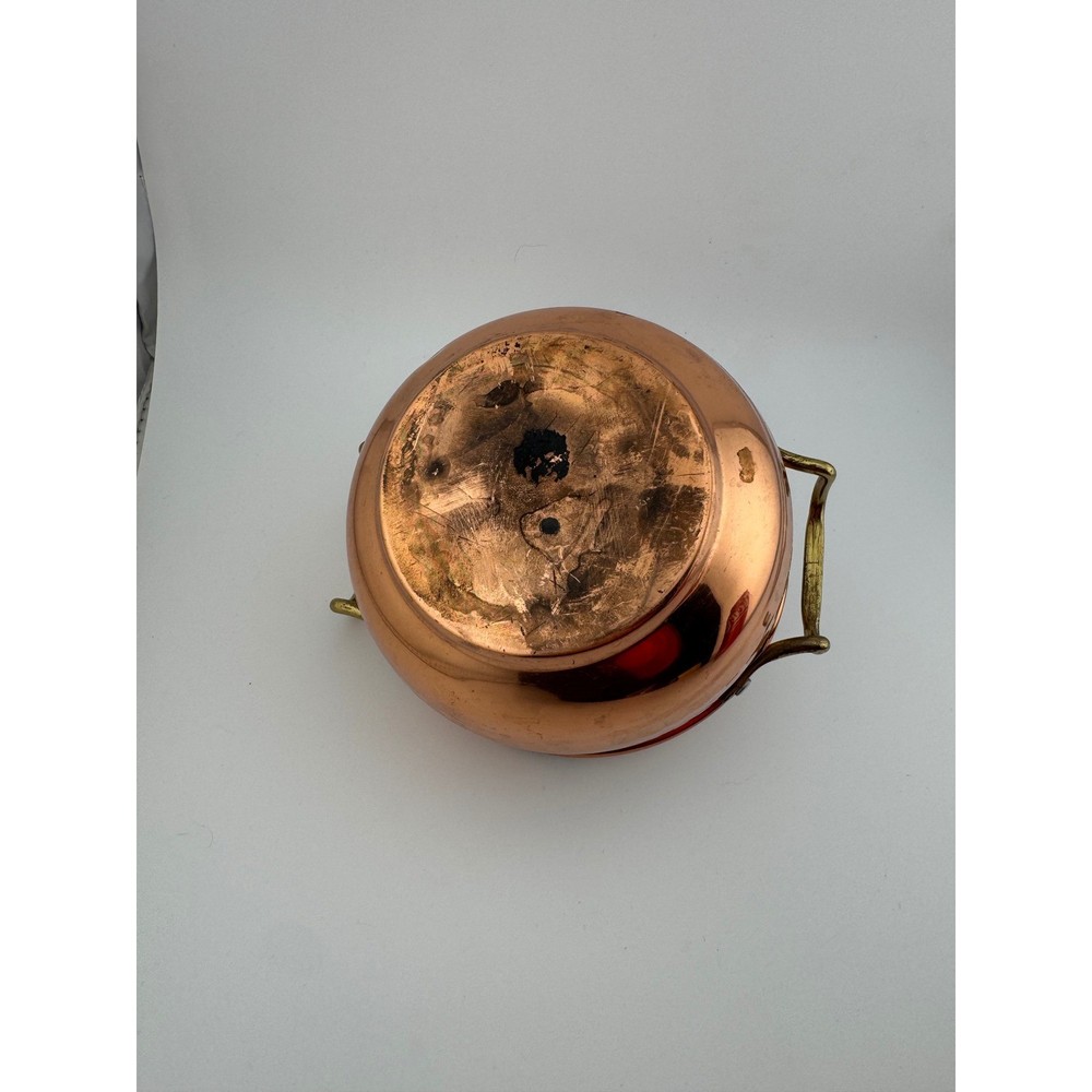 Vintage Hammered Copper Vented Lid Brass Handles Rustic Kitchen