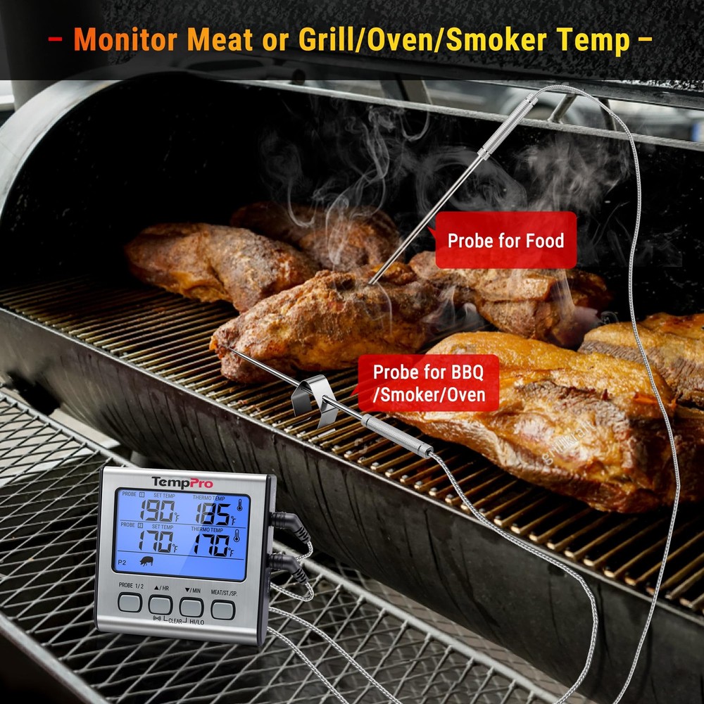 TempPro TP17 Dual Probe Digital Cooking Meat Thermometer Large LCD Backlight ...