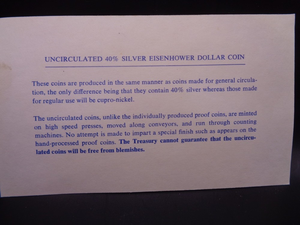 1972-S Uncirculated Silver Eisenhower Dollar 40% Silver with Original Packaging.