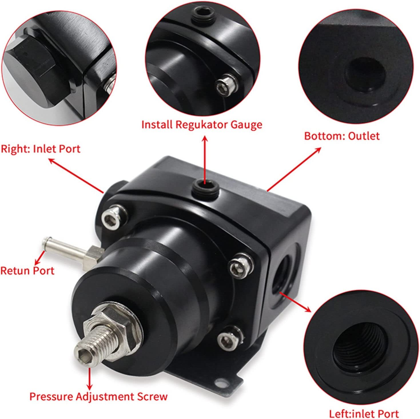 EFI Adjustable Fuel Pressure Regulator Kit with Gauge 6AN Fitting