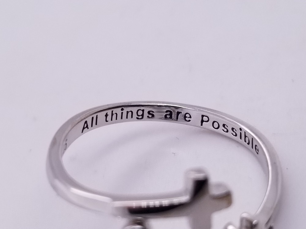 Always Blessed "FAITH" Script Cross Sterling Silver Ring Sz 8 (Adjustable)