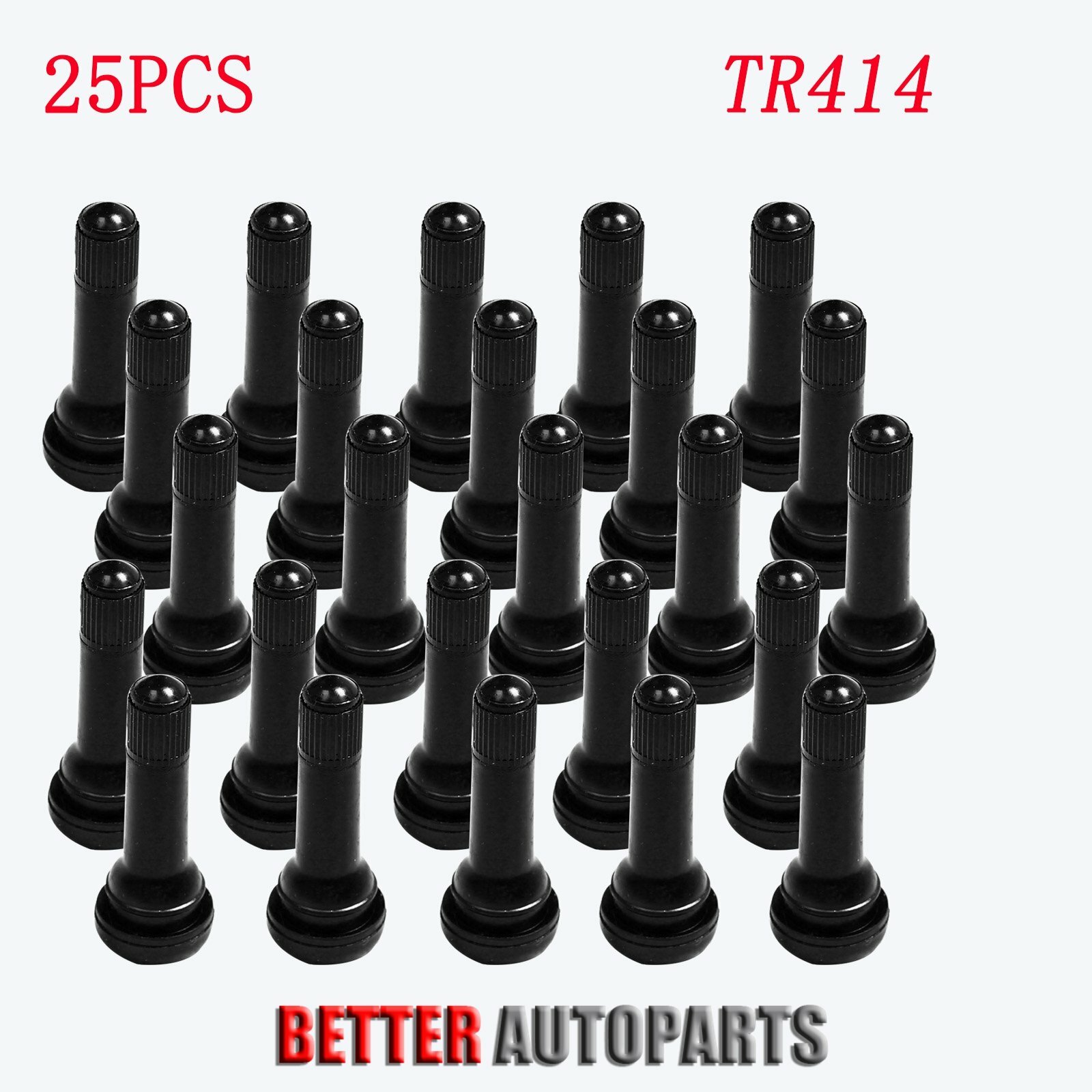 25Pcs TR414  Snap-In Tire Valve Stems Medium Black Rubber