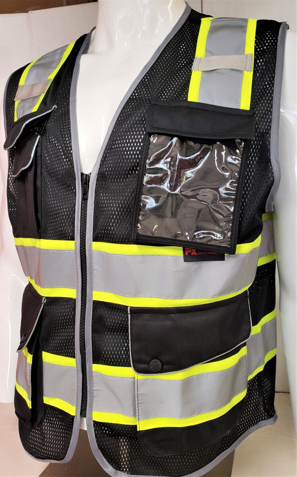 Hi Visibility Reflective Black Safety Vest, New, Sizes S-2XL
