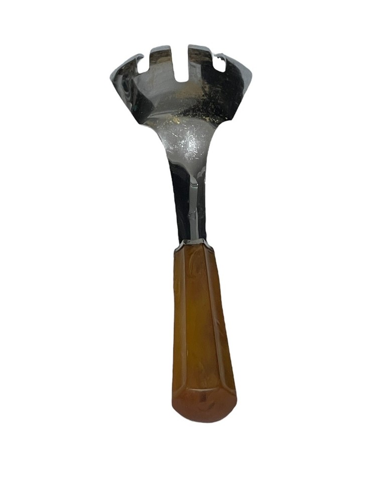 Vintage Butterscotch Bakelite / Catalin Handle Serving Fork 8.5in MCM Kitsch