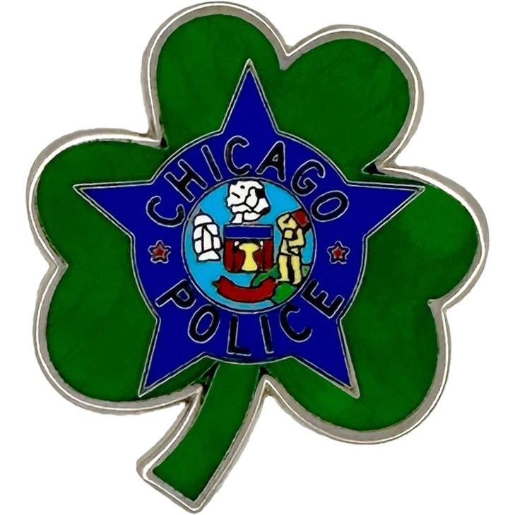 CHICAGO POLICE DEPARTMENT LAPEL PIN: Irish Clover Shamrock without Glitter, S...