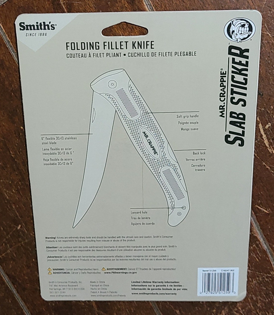 Smith's Mr. Crappie SLAB STICKER Folding Fillet Knife #51259