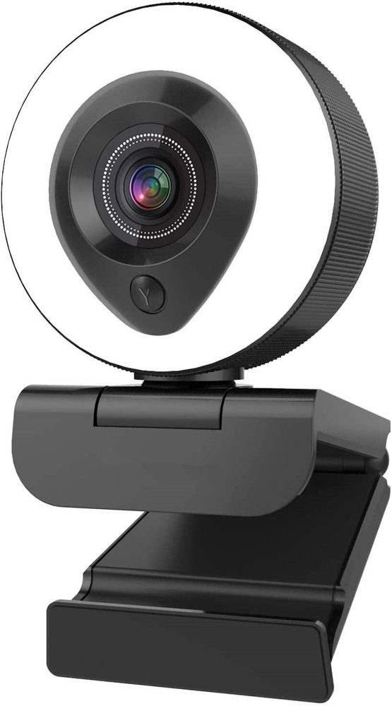 Webcam Streaming 1080P Full HD with Dual Microphone and Ring Light, USB Stream