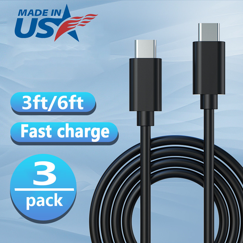 3-pack USB-C to USB C Type-C Fast Charging Data SYNC Charger Cable Cord 3/6/10FT