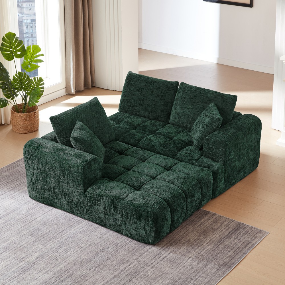 Chenille L-Shape Sectional Sofa Sleeper w/ No Assembly, Dark Green