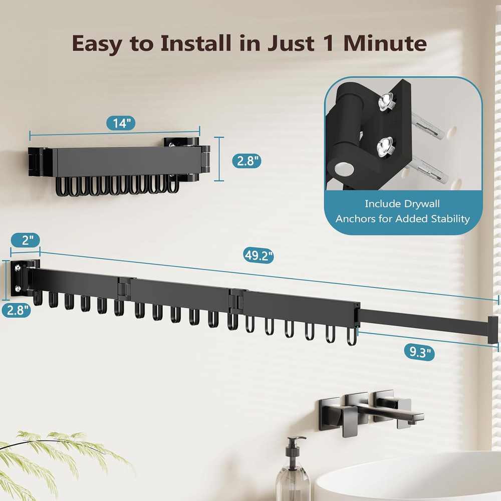 Clothes Drying Rack Wall Mounted, Laundry Drying Rack Collapsible, Space Saving