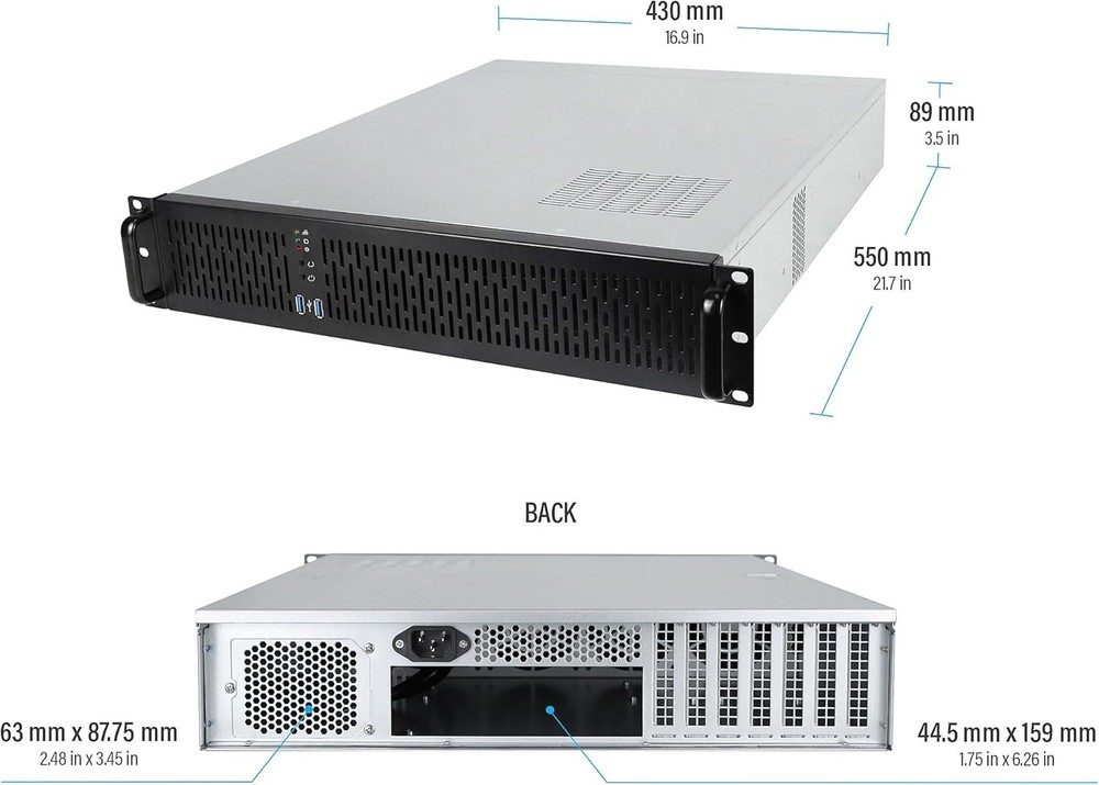 Silver/Black 2U Server Chassis, ATX Compatible
