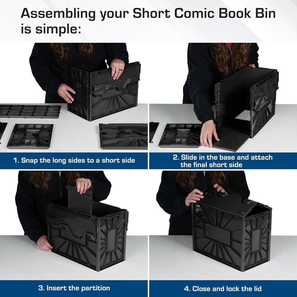 Black Comic Book Storage Bin Box Holds 150 Comics Acid-Free Plastic Stackable