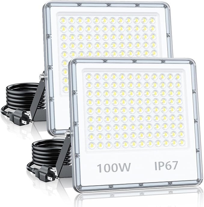 2 Pack led Flood Light Plug in Exterior Security Outdoor for Stadium Yard Garden