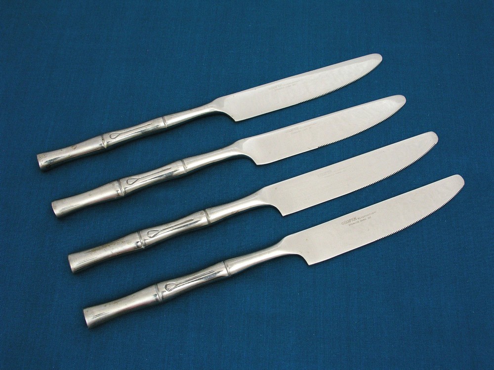 HAMPTON - BAMBOO - STAINLESS FLATWARE - (4) 8 7/8" NEW FRENCH SOLID KNIVES