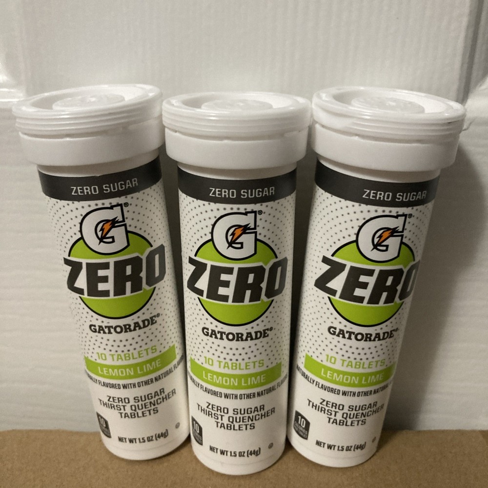 Gatorade Zero Tablets, Lemon Lime 3 pack tubes (30 tablets) hydration zero sugar