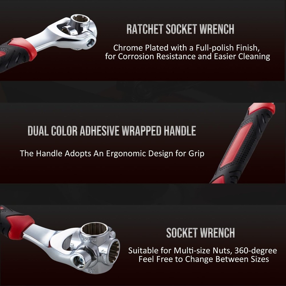 48-in-1 Socket Wrench, Flexible Multi Functional Dog Bone with Rubber Handle,...