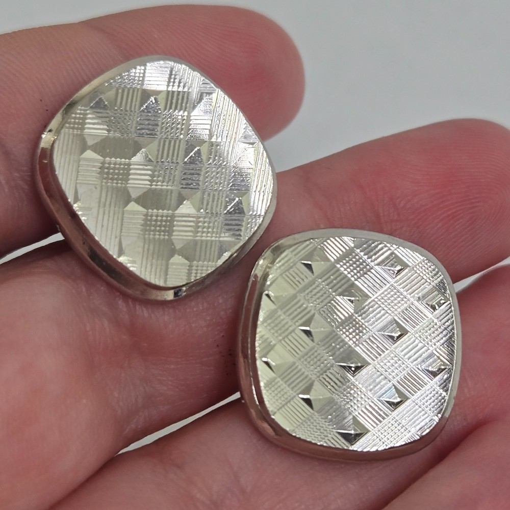 Swank cufflinks Silver Tone Geometric Textured Square Stripe Weave Pattern