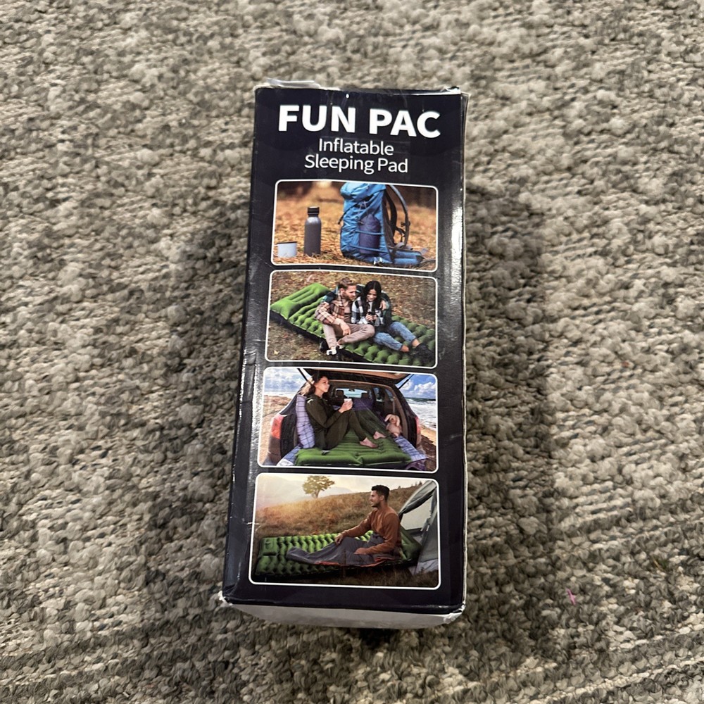 New, Green FUN PAC Compact Camping Inflatable Sleeping Pad