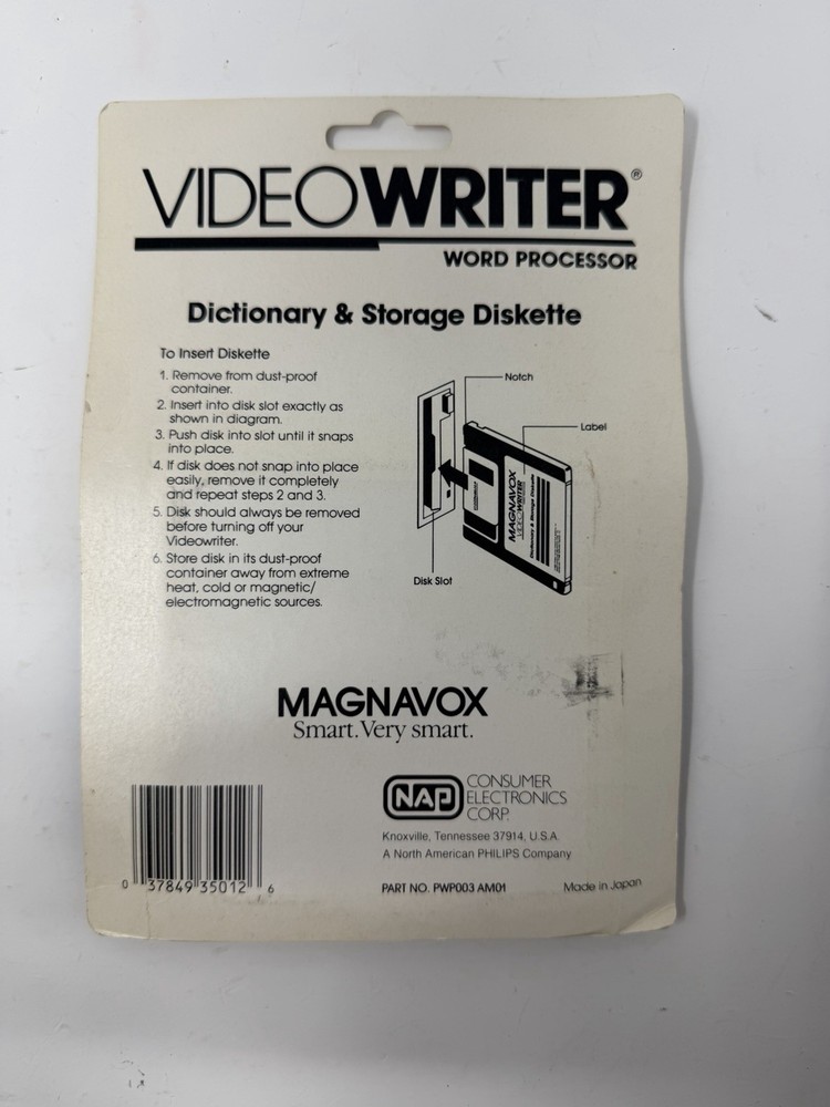 MAGNAVOX Videowriter Word Processor Thesaurus Storage Diskette NEW