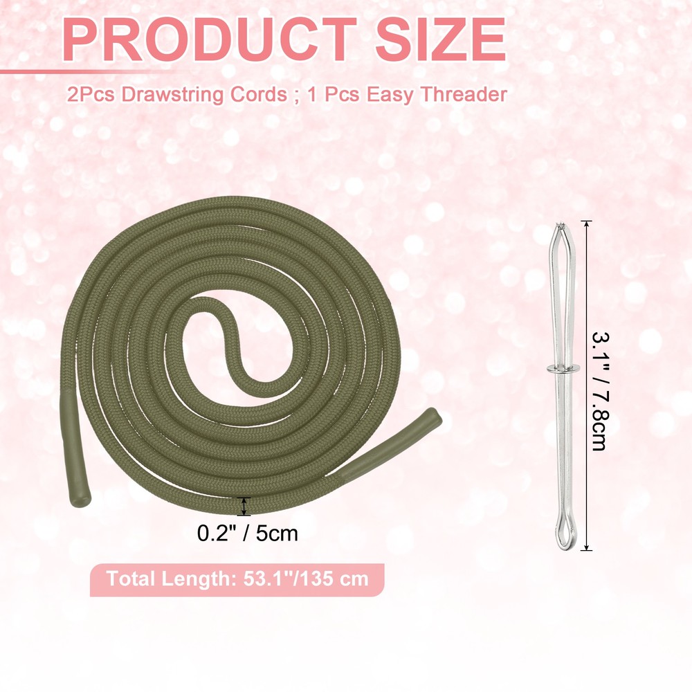 2pcs 53inch Drawstring Cords Hoodie String with Easy Threader, Dark Green