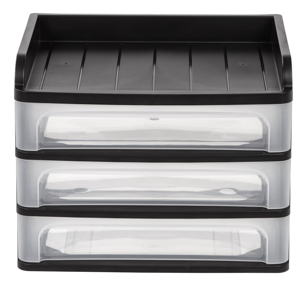 Medium 3-Drawer Desktop Organizer with Open Tray Top, 1 Pack, Plastic Drawer
