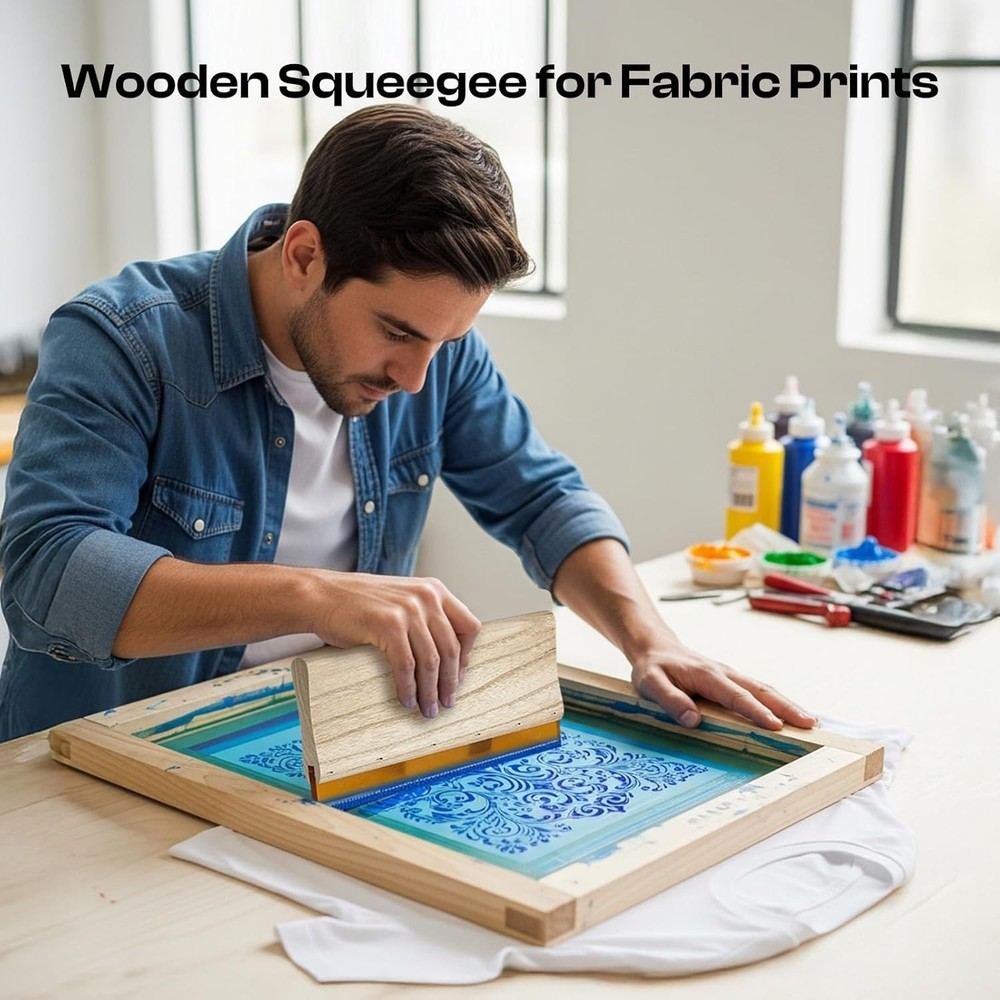 Screen Printing Kit with Durable Wooden Frame and Ergonomic Squeegee Tool