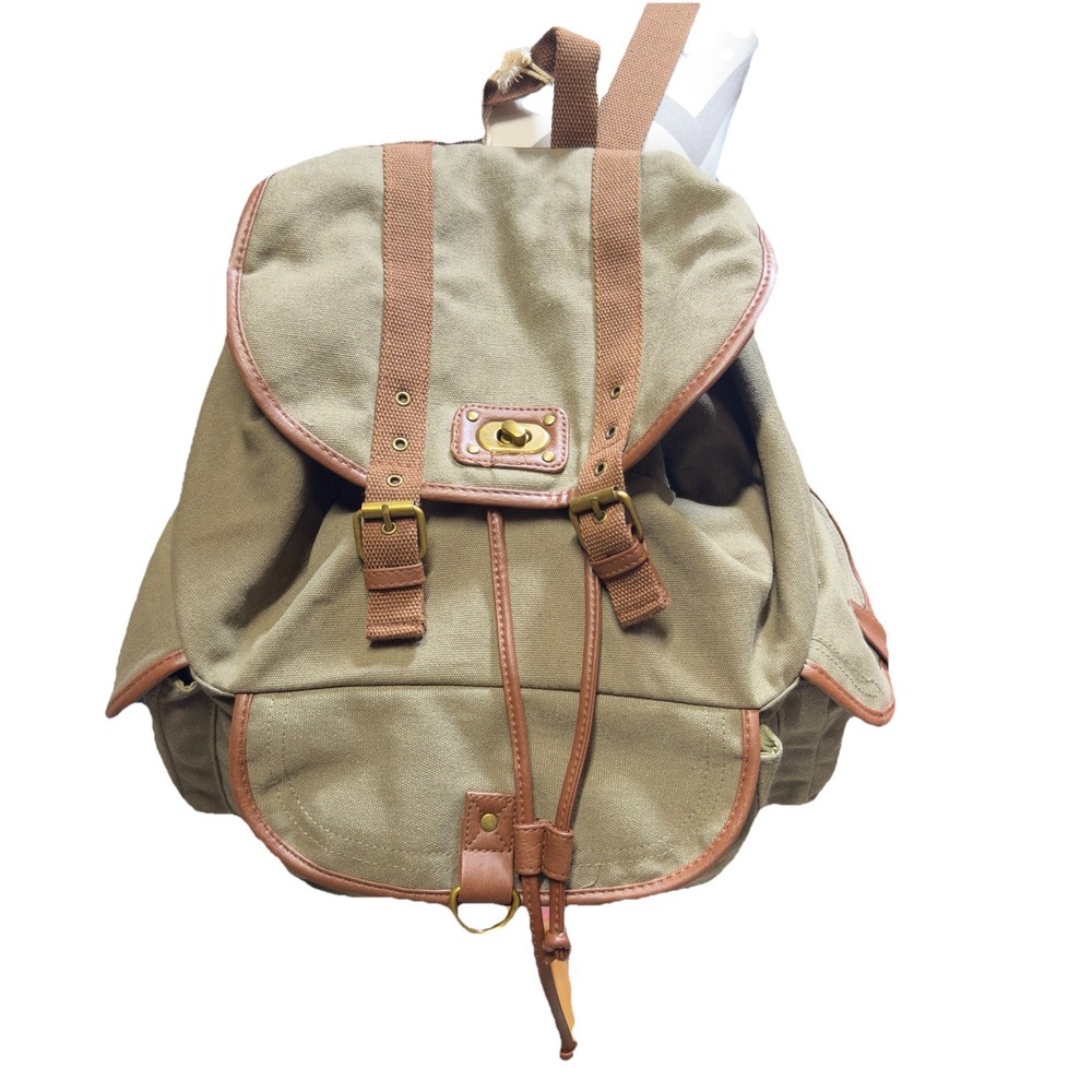 Army Green Backpack w/ Brown Trim Multi-Pocket NWT