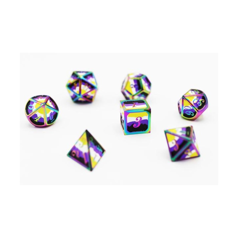 Foam Brain Dice Metal Poly Set - Non-Binary Pride (7) New