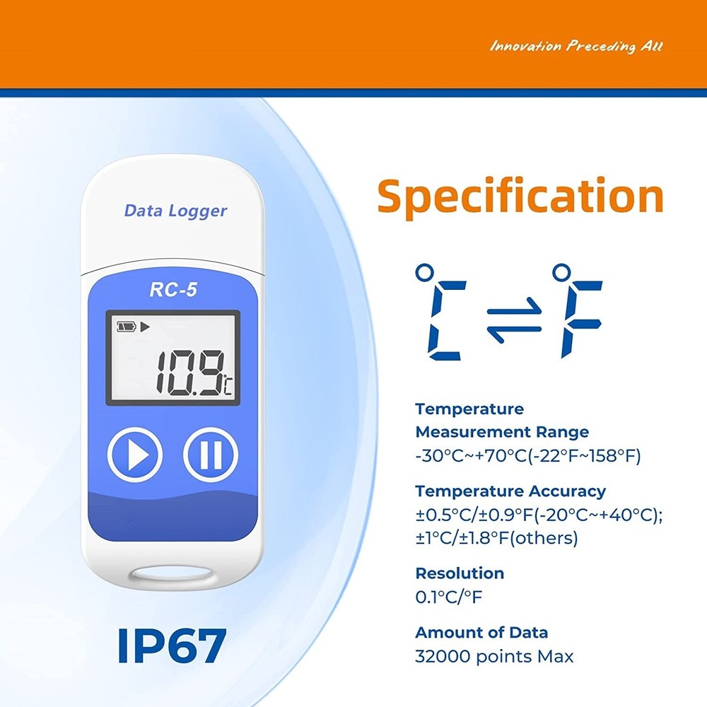 Plastic 32000 Points High Accuracy USB Temperature Data Logger Recorder
