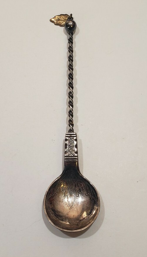 Vintage J 830 Silver Twisted Handle Leaf Spoon