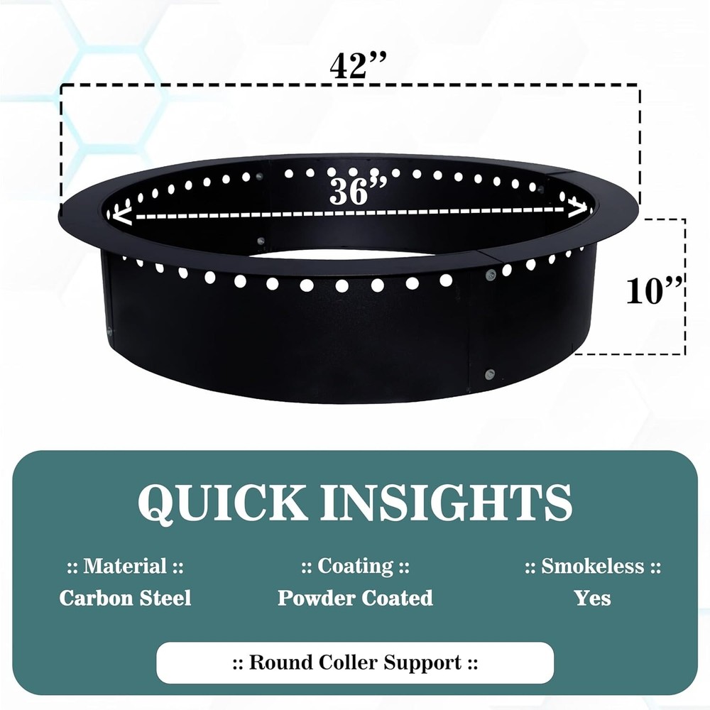 Fire Pit Ring Insert Round 42" OD & 36" ID With Coller Support & Air Vents