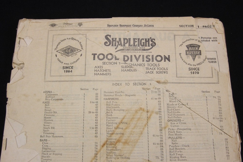 VTG Shapleigh's Tool Division Partial Catalog Rough Reference Keen Kutter DE