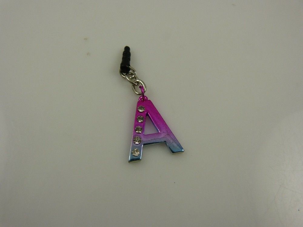 letter A initial Cell phone Charm ear cap dust plug crystal bling